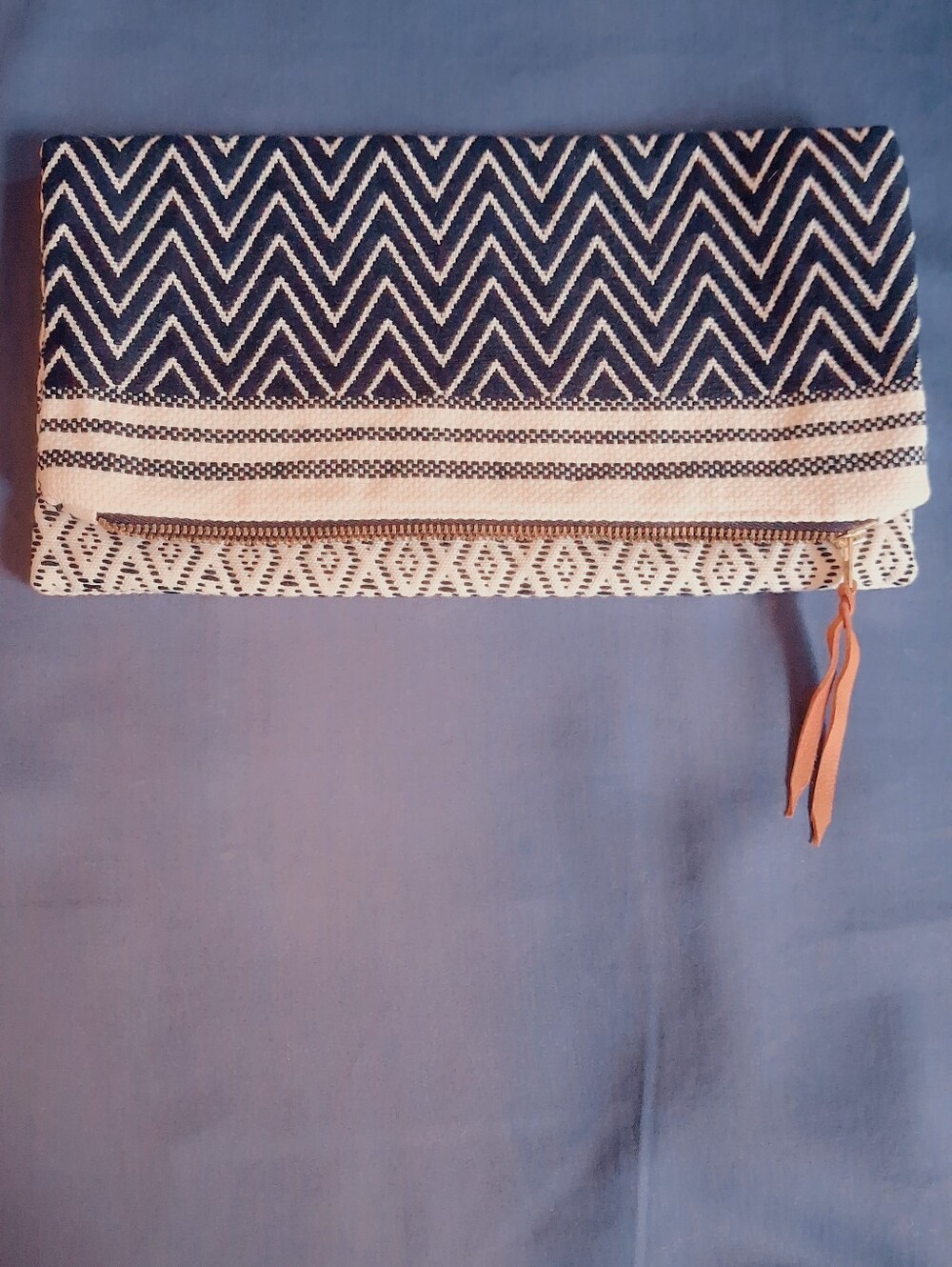 Tribe Alive Black and Cream Handwoven Reversible Foldover Clutch | Pre-Owned